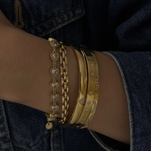 Ensemble de bracelets en acier inoxydable doré avec zircons micro-pave luxe