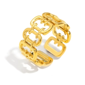 Minimalist 18K gold plated stainless steel open ring with hollow chain link design