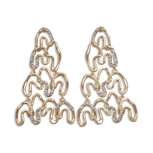 Modern gold wavy drop earrings with glittering crystals in an irregular geometric design