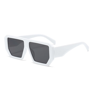 Retro oversized square sunglasses with white geometric frame and dark lenses for women