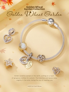 Close-up of S925 silver mesh bracelet featuring opal leaf and golden wheat ear charms