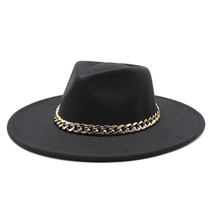 Mode Fedora Hut Aus Wollfilz Mit Breiter Krempe Und Goldener Metallkette Retro Jazz Panama Hut Für Herren Damen