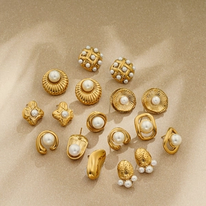 Elegant 18k gold plated stainless steel pearl earring collection in vintage French styles