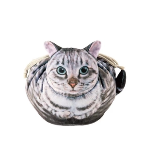 Cute grey tabby cat plush drawstring pouch for cosmetic and jewelry storage