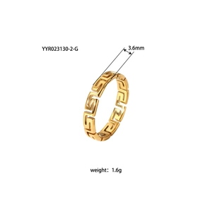 Detailed view of 3.6mm gold-plated Greek key geometric ring with weight 1.6g