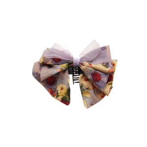 Floral bow hair claw clip with vintage oil painting pattern and organza layers