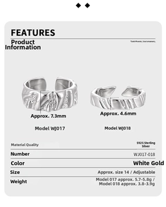 Macro view of S925 sterling silver rings with irregular rock textures and diamonds