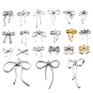 DIY bow-shaped silver and gold alloy charms for necklace and bracelet jewelry making