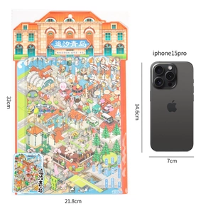 3D miniature Qingdao city stickers 33x21.8cm compared with iPhone 15 Pro for size