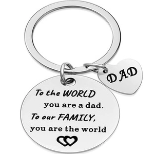 Polished stainless steel keychain with engraved Father's Day sentimental phrase and heart charm
