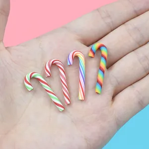 Miniature Christmas Candy Cane Charms Simulation Polymer Clay Striped DIY Phone Case Decoration Jewelry Making Accessory