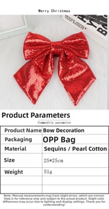 Sparkling red sequin Christmas bow decoration 25x25cm for festive tree styling