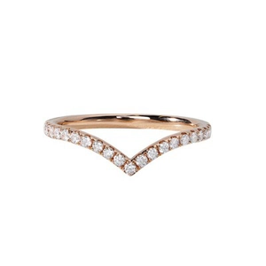 Elegant rose gold V-shaped S925 silver ring featuring sparkling pave moissanite stones