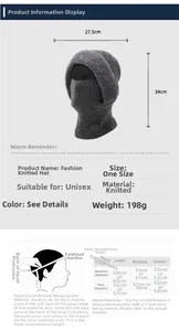Größentabelle und Maße für Unisex-Strick-Sturmhaube mit warmem Fleecefutter