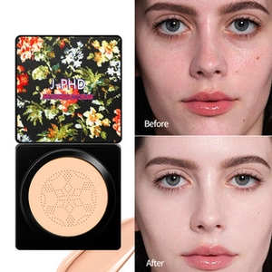 Mushroom head CC cream before and after comparison showing full coverage and glowing skin