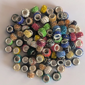 Mix of 7x12mm colorful rhinestone clay beads with 5mm large metal holes for jewelry making