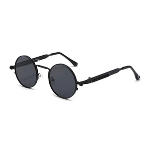 Steampunk round sunglasses with black metal frame and spring temples for men and women