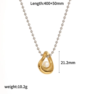 Collier goutte d'or avec perle blanche et chaîne à billes argentée, 400+50mm