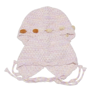 Gestrickte Wintermütze mit Ohrenklappen, rosa Farbverlauf und weichen Pompons