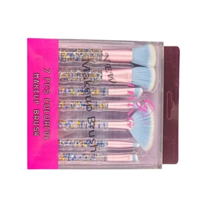 7-piece makeup brush set with crystal glitter handles and blue gradient bristles