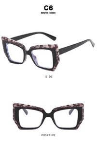 Dettaglio montatura cat-eye in TR90 tartarugata viola e vista laterale modello C6