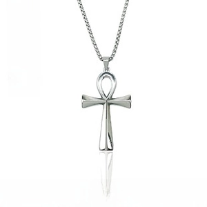 Polished silver Ankh cross pendant necklace with a sleek box chain for men and women