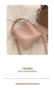 Size chart showing 17cm height and dimensions for the pink bucket shoulder bag