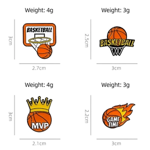 Creative crown basketball enamel pins set featuring MVP and flame designs in zinc alloy