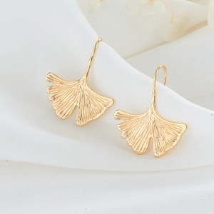 Fashion Ginkgo Leaf Fan Shaped Ear Hooks Copper 14K Gold Plated Minimalist Botanical Dangle Earrings For Women Jewelry Gift
