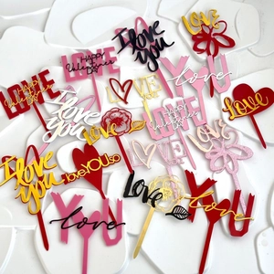Decorazione Per Torta In Acrilico Cuore Amore Happy Valentine's Day Doppio Strato Specchio Oro Rosa Matrimonio Dolce