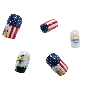 US Independence Day press-on nails with eagle, stars, and stripes design on white background