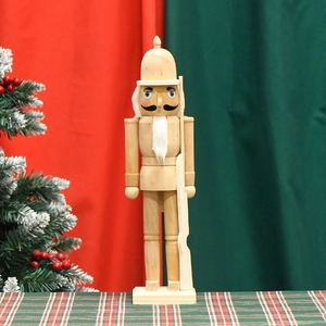 38cm unpainted solid wood nutcracker soldier ornament with rifle for DIY Christmas decor