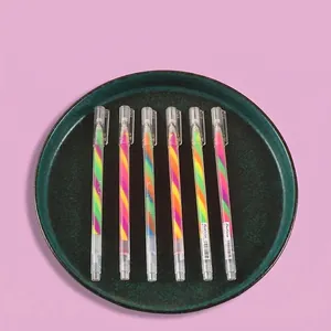 Set of 6 rainbow gradient glitter gel pens with transparent barrels and portable clips