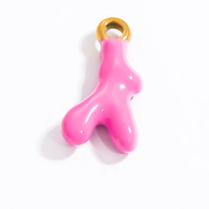 Ciondolo a cuore in smalto rosa con forma organica e anello dorato per gioielli fai-da-te
