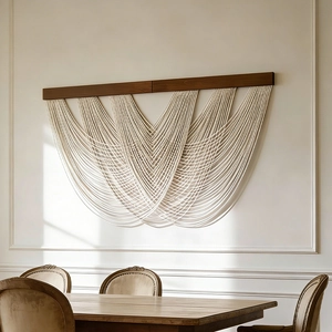 Modern Nordic woven wall hanging tapestry with solid wood bar for home living room decor