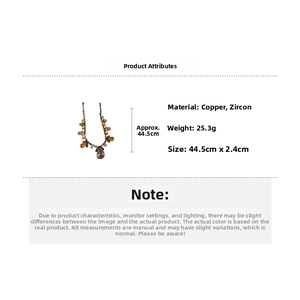 Detailed dimensions of zircon flower teardrop necklace with length 44.5cm and weight 25.3g