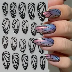 Detail of black butterfly wing nail stickers STZ-X059 with white dots on matte finish