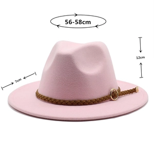 Cappello fedora in lana rosa con misure: circonferenza 56-58cm e tesa di 7cm