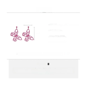 Detailed technical drawing of pink butterfly drop earrings with size and weight metrics