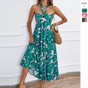Robe Maxi Dos Nu Polyester Imprimé Fleuri Vacances D'été Plage Style Boho Pour Femmes