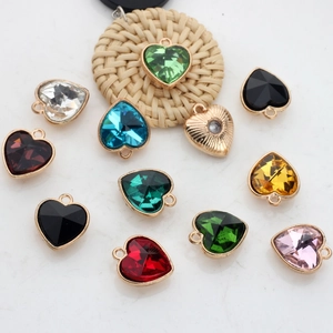 Colorful heart-shaped crystal charms with gold-plated settings for DIY jewelry making