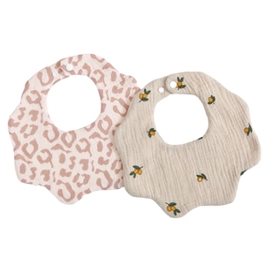 6-layer cotton gauze baby bibs in flower shape with pink leopard and orange patterns
