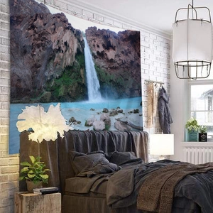 Wandteppich mit Wasserfall und Naturlandschaft für Schlafzimmer Deko im Schlucht-Design