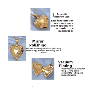 Detailed view of gold heart locket pendant with vintage floral engraving and open compartment