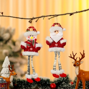 Set of 2 Christmas hanging ornaments featuring Santa and Snowman with long legs decoration