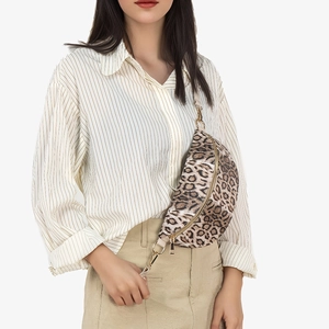 Stylish leopard print crossbody waist bag for women with golden zippers and adjustable strap