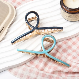 Large blue oil-dripping alloy ribbon hair claws in navy and light blue colors