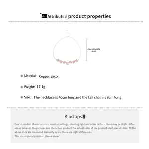 Detailed size and material guide for zircon flower pendant necklace in copper
