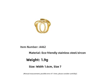 Detail showing dimensions and 1.6cm width of double-layer stainless steel zircon ring