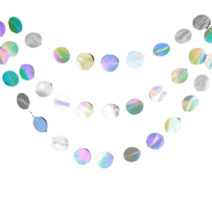Iridescent laser star and circle paper garland for birthday party background decor